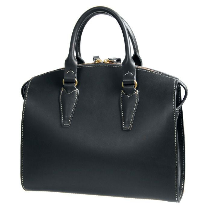 ブラック　レザー　バッグ ラウンドZIPハンドバッグA5E｜PORCO ROSSO