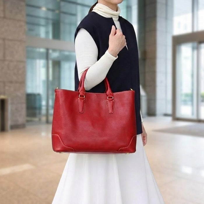 【美品】la galleria 2way 牛革 ビジネスバッグ　赤 A4 通勤 2WAYパネルインビジネスバッグA4E [nouki3] ｜革鞄・革小物のPORCO